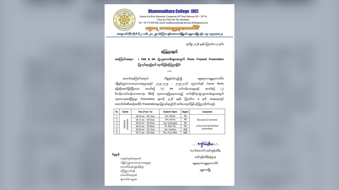 DAB နှင့် MA ဘွဲ့ယူစာတမ်းများအတွက် သုတေသနအဆိုပြုလွှာ တင်ပြခြင်း မျက်နှာဖုံး